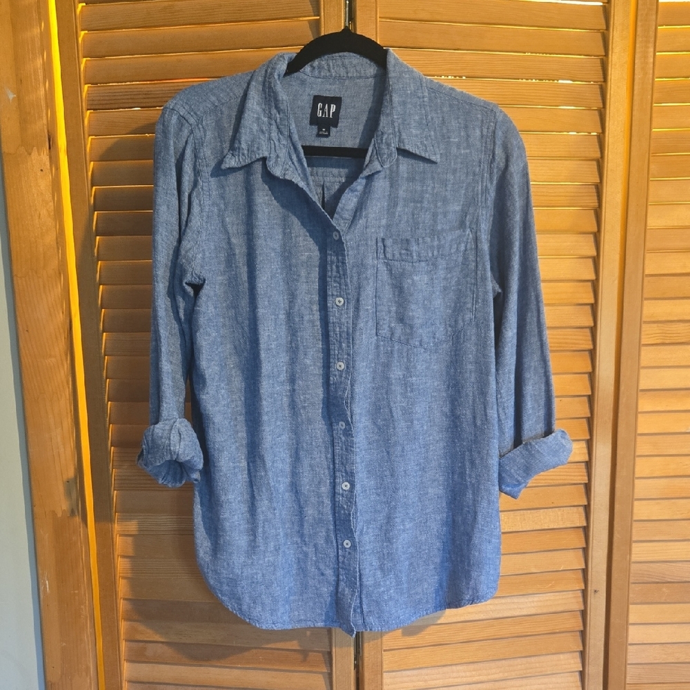Women's M GAP Blue Casual Linen Blend Shirt